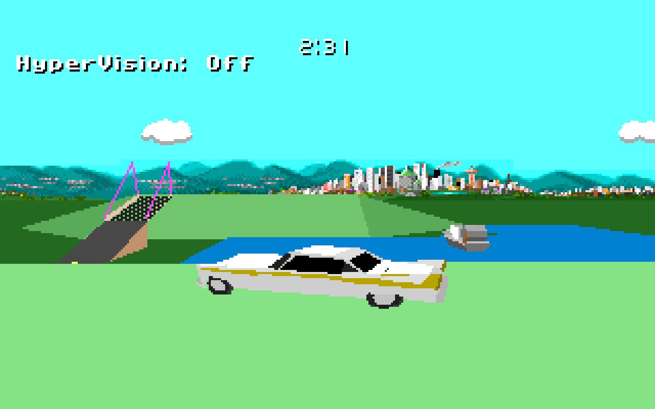 The same view with the original low-resolution graphics and shorter view distance.